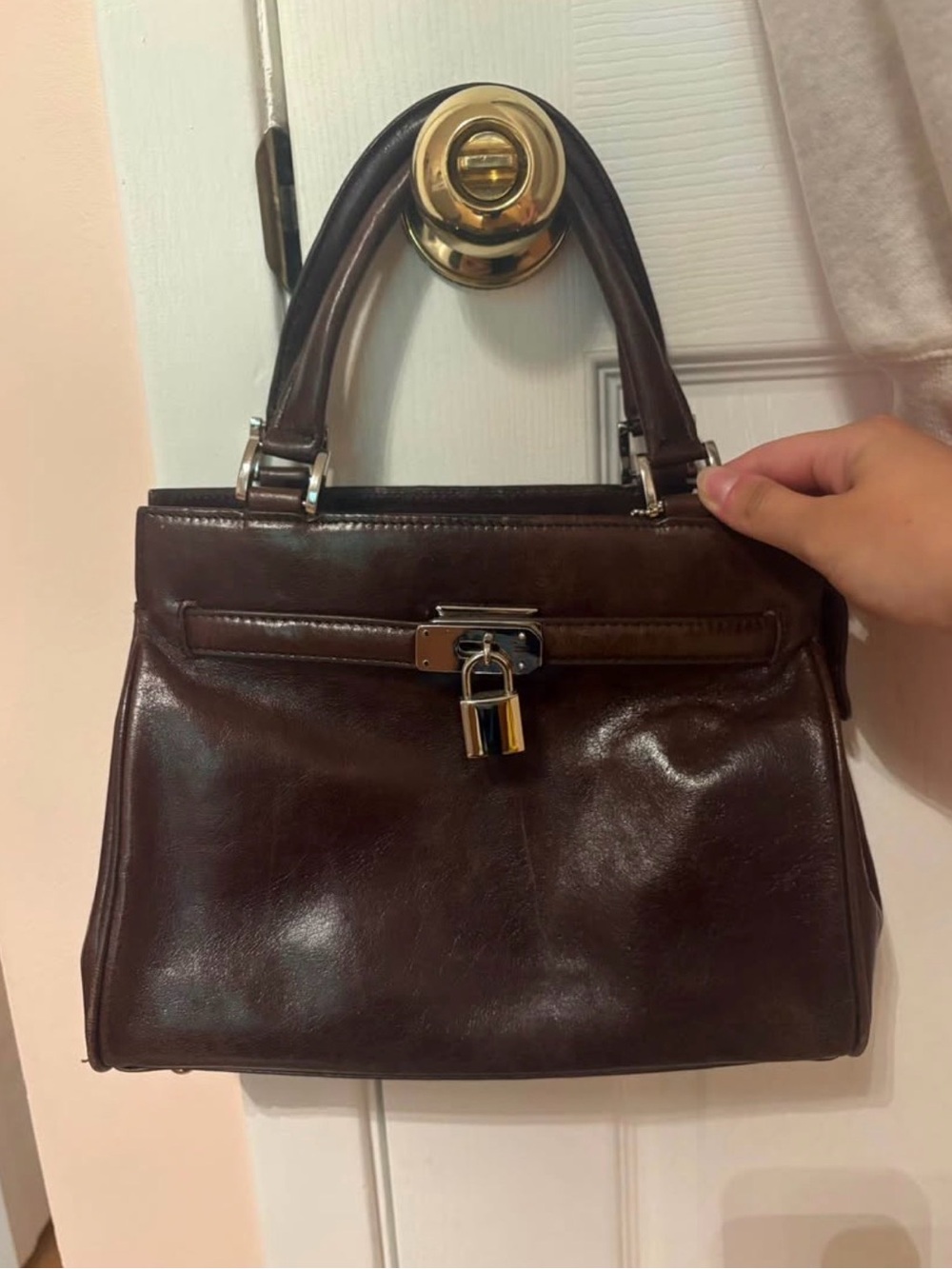 Vintage Danier Dark Brown Leather Top-Handle Mini Bag with Lock